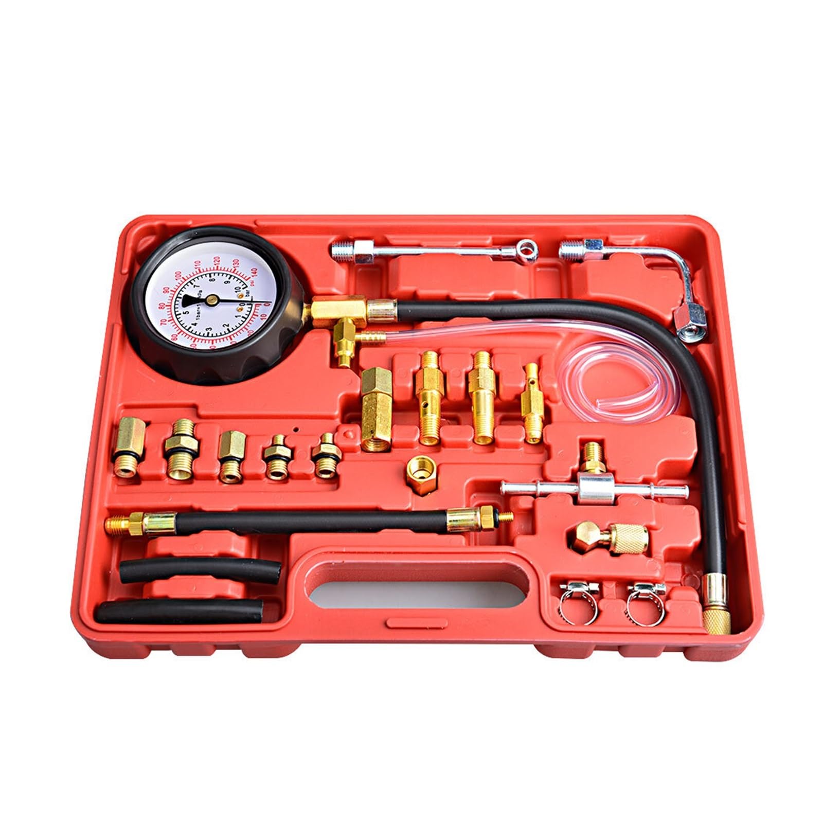 Auto 0~10Bar Sostituibile Compressione di Iniezione di Carburante Manometro Tester Kit di Strumenti con Valvola E Tubo di Scarico 0-140psi per Auto, Moto, Camion