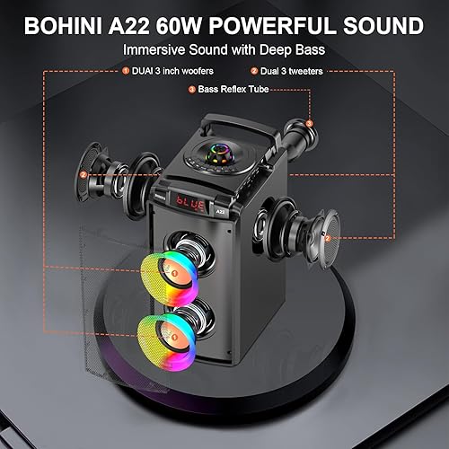 Miniatura 2 de Bluetooth Speaker, 80W(Peak) Wireless Portable Big Speakers with Subwoofer, TWS Pairing and Led Lights, Loud Stereo Sound, EQ, Booming Bass, Outdoor