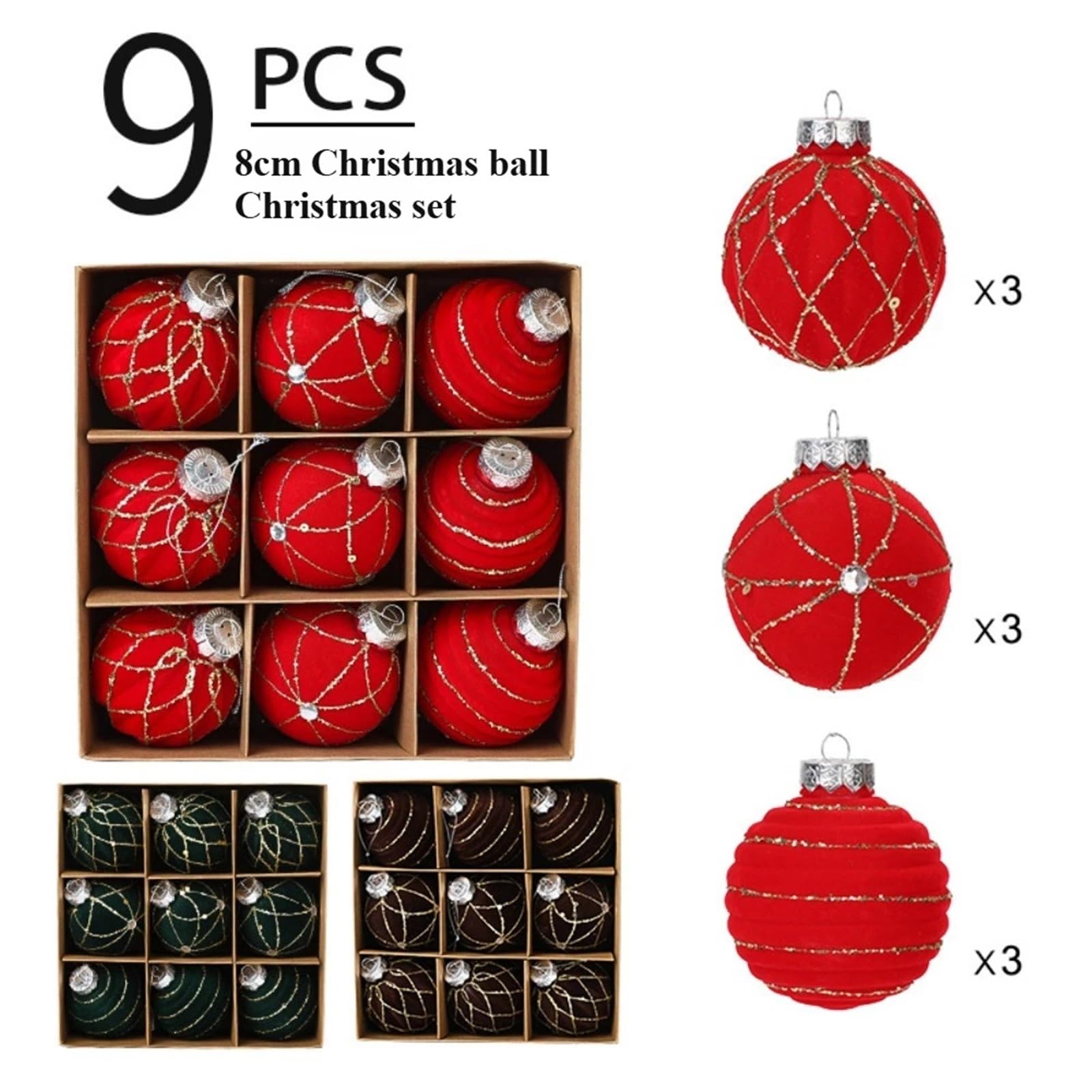 Bolas de Navidad Decoracion Juego de 9 Bolas navideñas flocadas de 8 cm for Colgar en el árbol, decoración de escenas DIY(8CM Green)