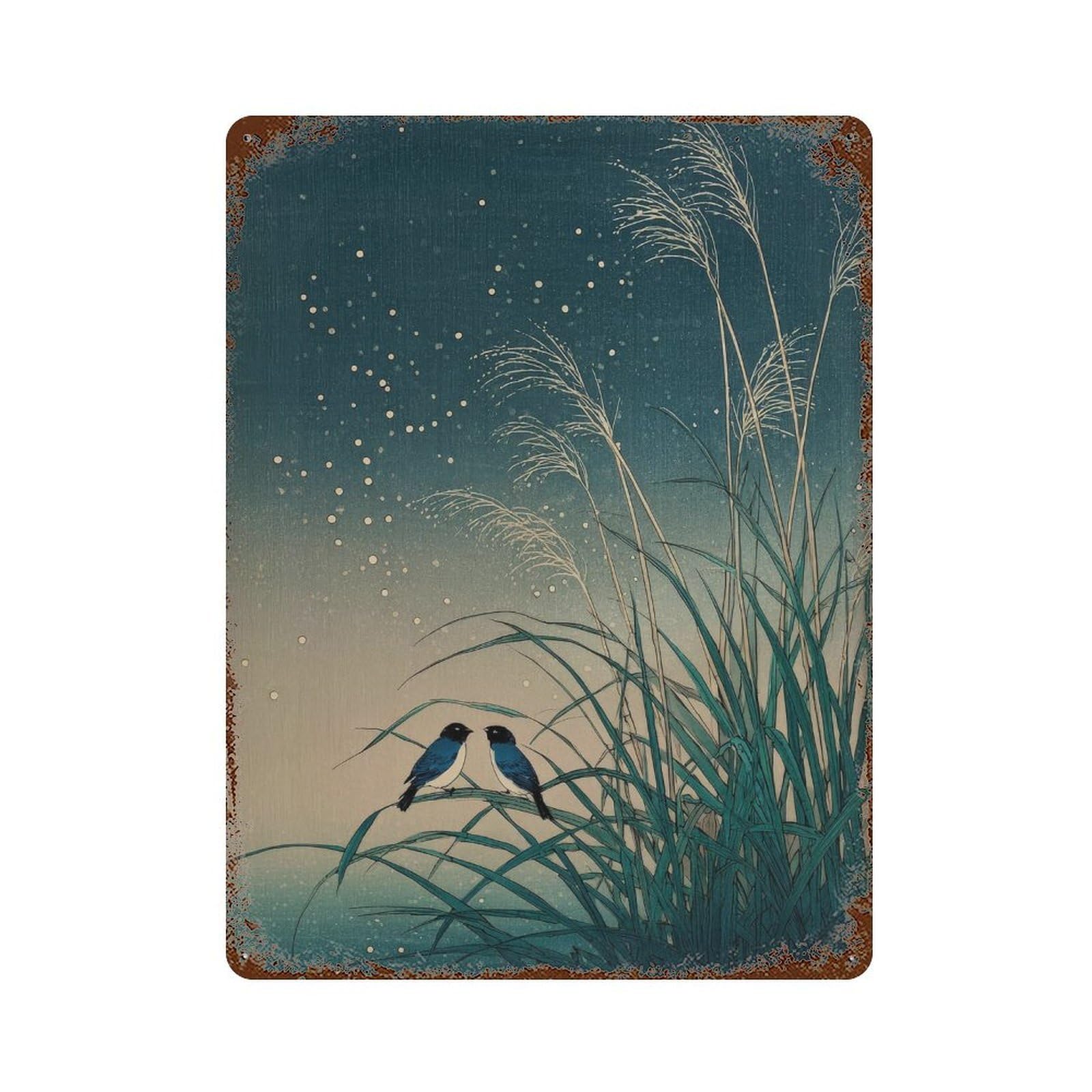 xiaoxiaoshen Sows By Pampas Grass. Japanese Ukiyo Wall Decor Art Metal Tin Poster Modern Home Decor Art Home Bar Shop Decorations Vintage Sign 40x30cm