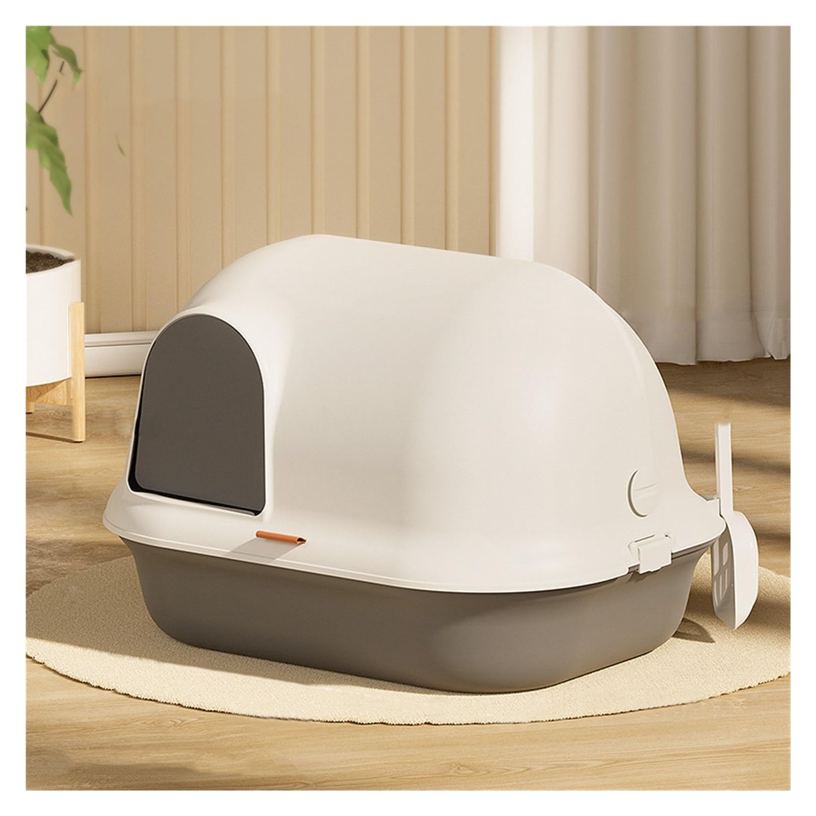 SDGBCXD cat litter tray, Cat Litter Tray, Large Box Enclosure with Front Door Flap and Scoop, Hooded Kitty(Parent,Gris)