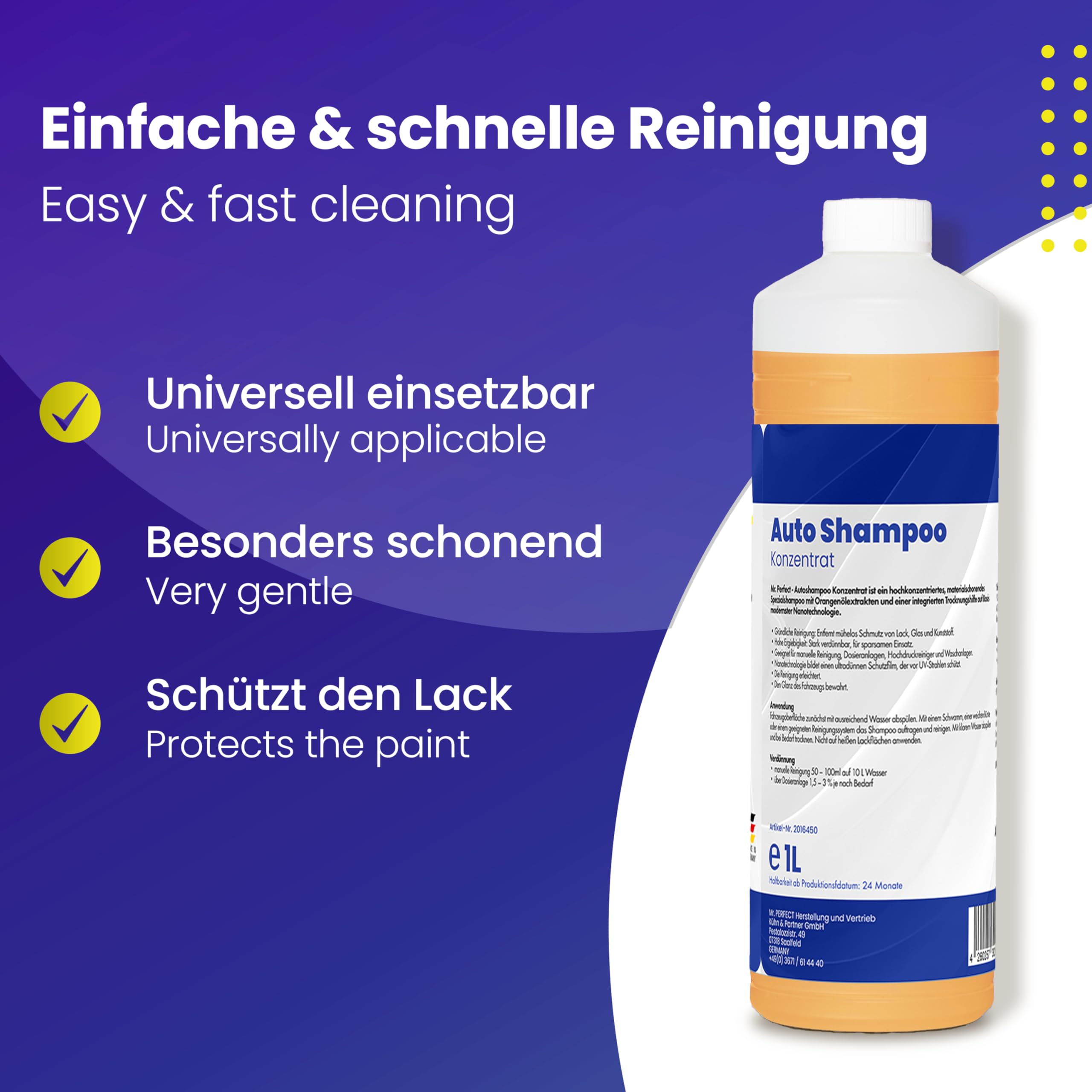 Mr. Perfect – Autoshampoo Konzentrat in praktischer 6x1L Flasche | Autoshampoo für Hochdruckreiniger und Waschanlagen | Autoreiniger mit Abperleffekt