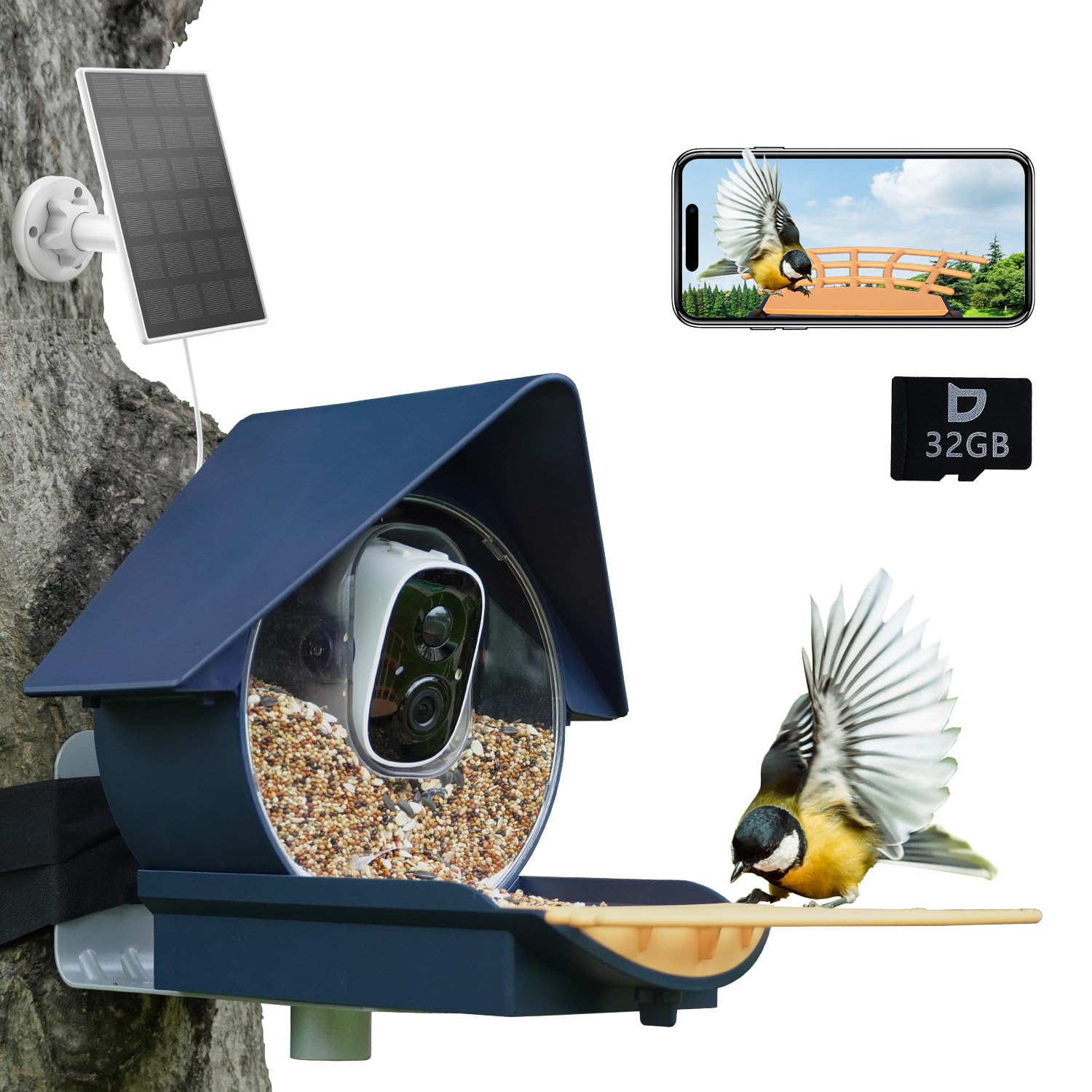 Photo 1 of Smart Solar Feeder Camera: AI Identify WiFi Camera with Auto Bird Video Capture & Instant Notifications, Ideal Bird Lover Gift Diamond Blue