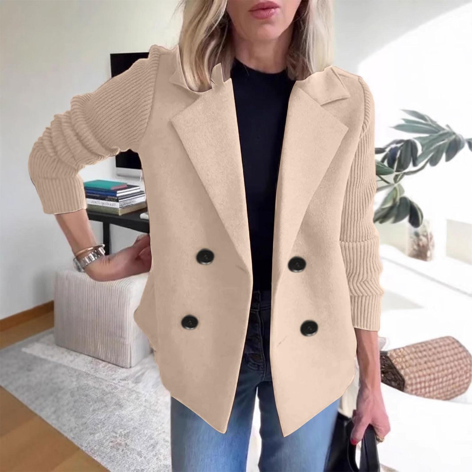 Piumino Donna Cappotto Aperto con Bottoni in Tinta Unita da Donna, Primavera 2025, Cappotto da Lavoro Festa