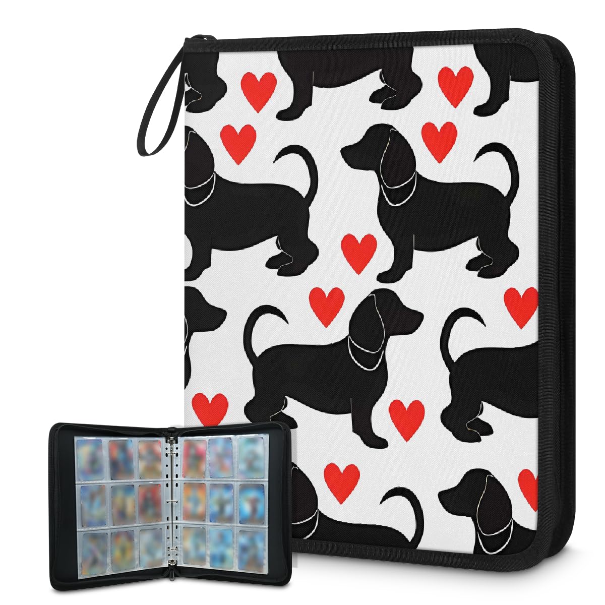 Raccoglitore per carte collezionabili con 9 tasche con bassotto, raccoglitore per carte di credito, con maniche rimovibili, impermeabile, con cerniera, 50 pagine, capacità 900 carte
