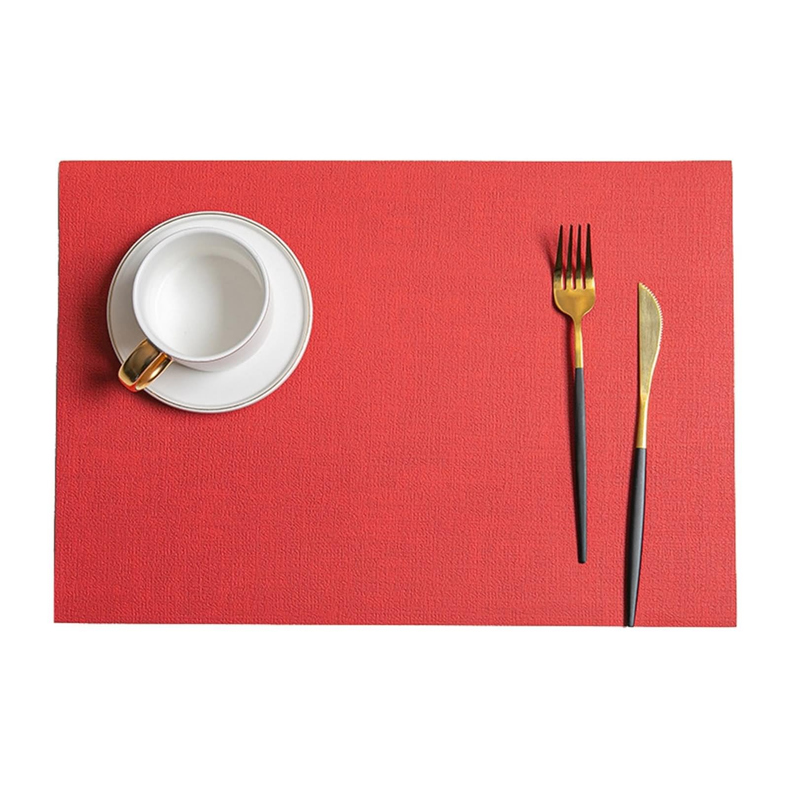 Set di 6 tovagliette all'americana, colore rosso, 43 x 30 cm, motivo intrecciato, in pelle, per sala da pranzo, cucina, feste