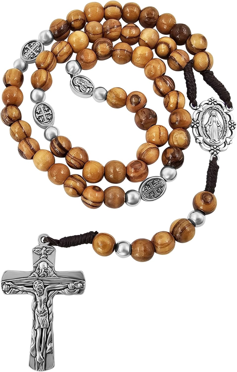 TALISMAN4U 8mm Wooden Beads Catholic Rosary for Men Holy Trinity Crucifix Our Lady of Grace Medal Handmade Rosaries for Women Rosarios Catolicos Religious Gift Rosary Pouch & Prayer Card - Image 8