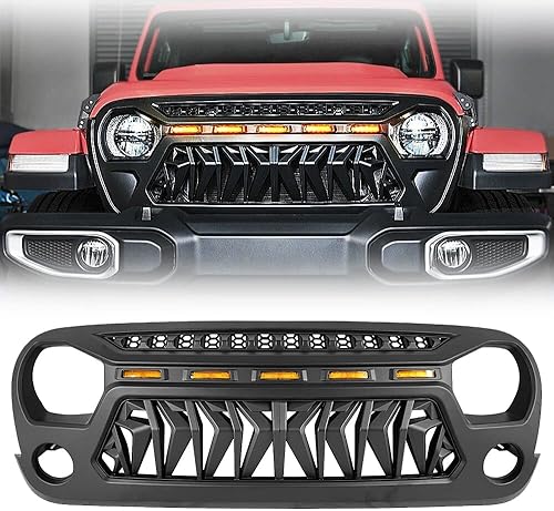 Rejilla de malla para Jeep Wrangler JK JKU Unlimited Rubicon Sahara Sport parrilla delantera con luces ámbar 2007-2018