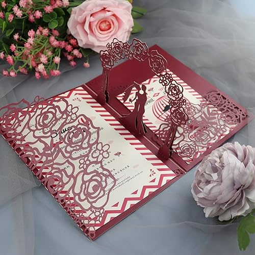 Miniatura 9 de 20 juegos de tarjetas de invitaciones de boda 3D para novia y novio, tarjeta de felicitación de flores huecas, tarjeta de felicitación de flores con