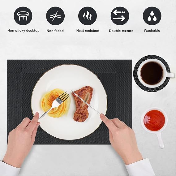 Homcomodar Table Place Mats and Coasters Set of 4 Heat Resistant Placemats Washable PVC Dining Table Mats for Kitchen Dinner Indoor Outdoor Use