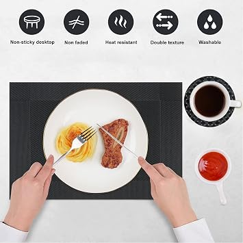 Homcomodar Table Place Mats and Coasters Set of 4 Heat Resistant Placemats Washable PVC Dining Table Mats for Kitchen Dinner Indoor Outdoor Use