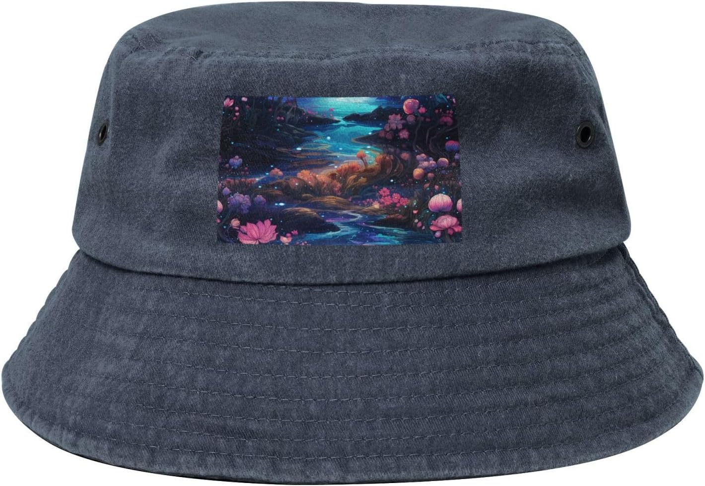 Glowing River Printed Cowboy Fisherman hat, Suitable for Outdoor Fishing Beach Party Fisherman hat Hip-hop hat, Navy Blue
