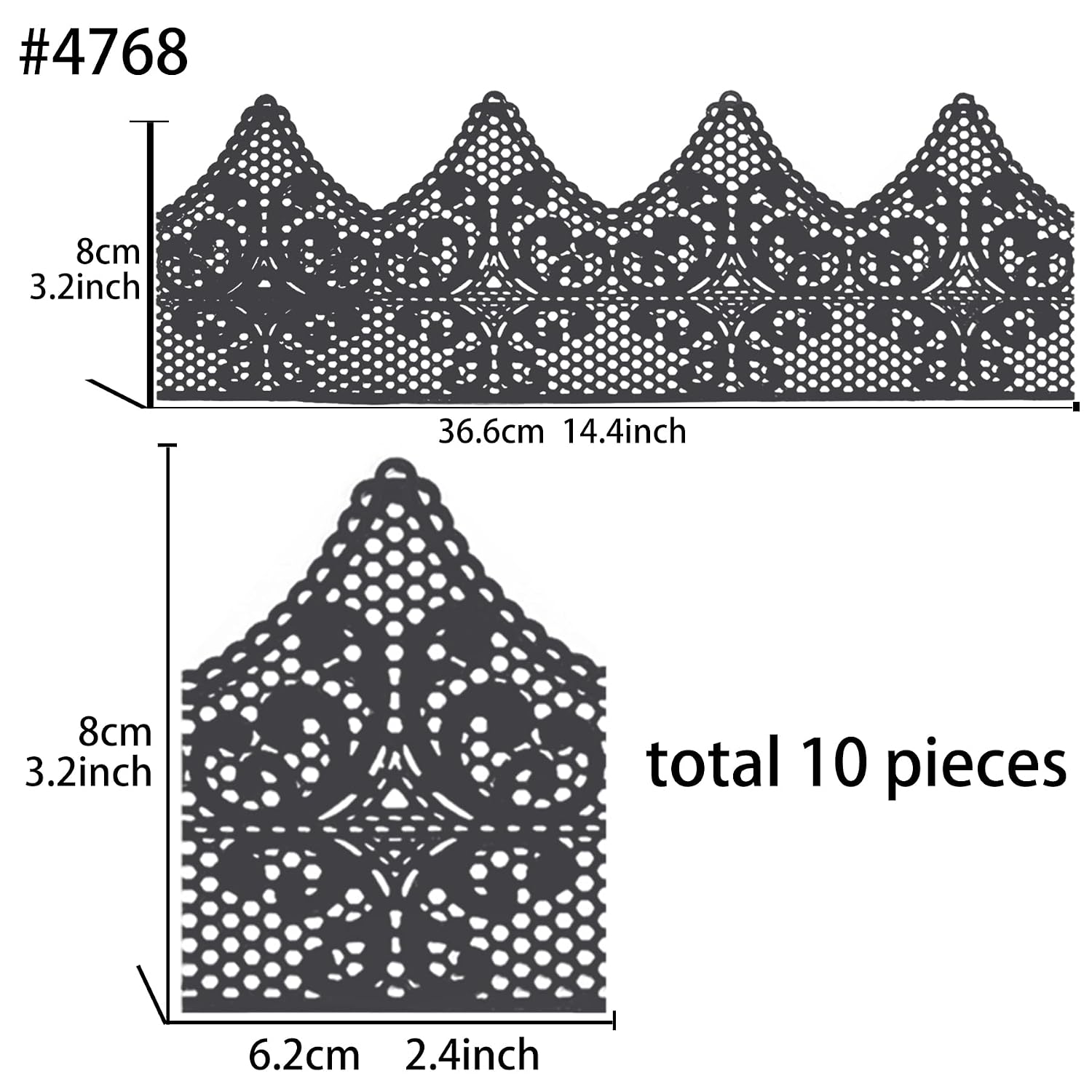 Large Pre-Made Ready to Use Edible Cake Lace Scallop Decoration Black 14-inch 10-Piece Set