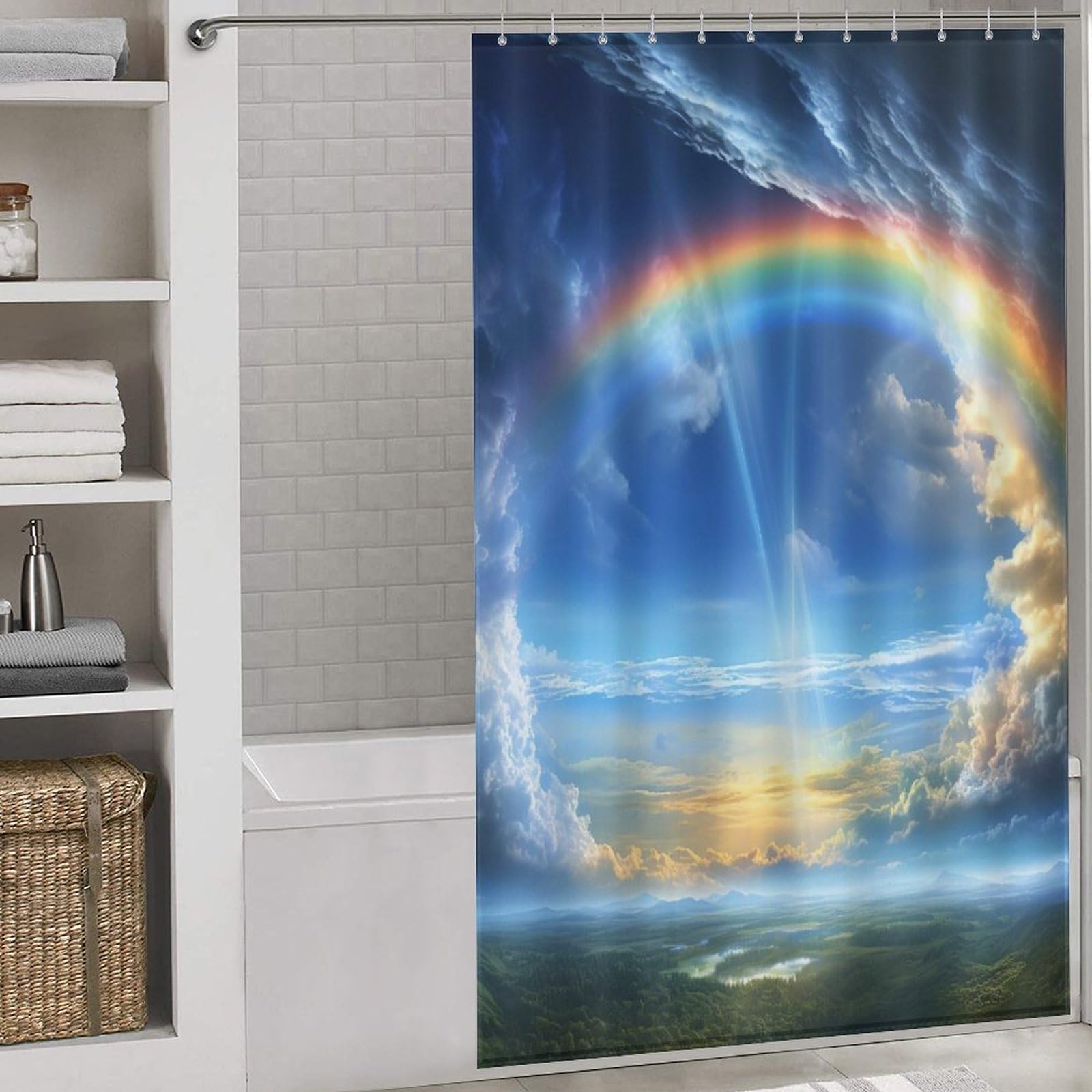Rideau de douche paysage en tissu polyester pour créer un spa dans votre douche d'angle