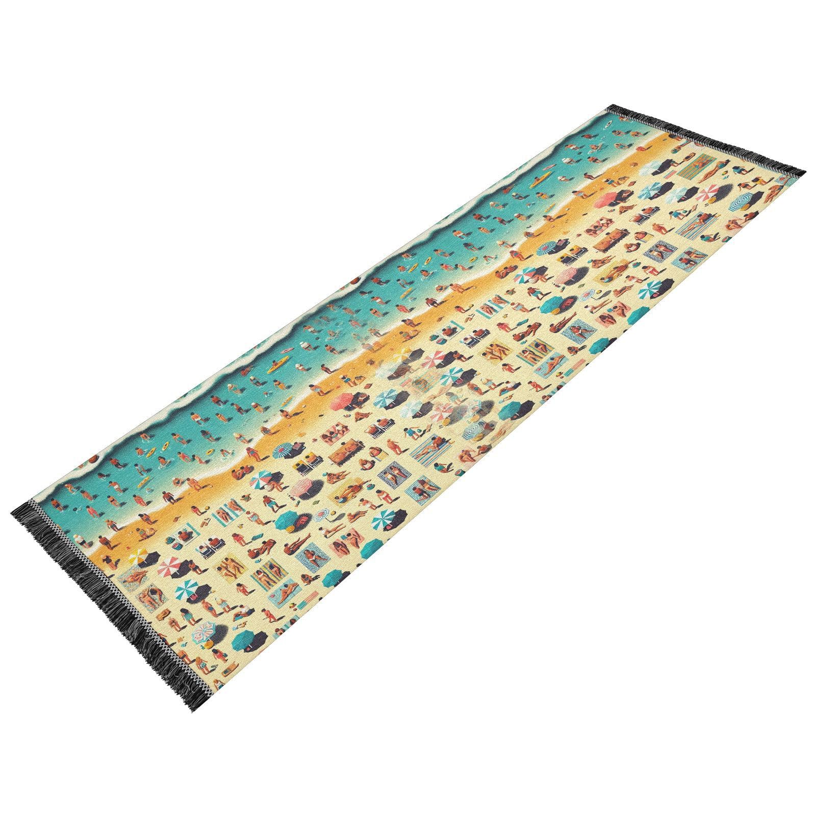 FLildon Beach Playing Landscape Hallway Runner Rug 2'x6' Washable Rugs with Rubber Backing Soft Non-Slip Floor Carpet Runner for Bedroom, Kitchen,