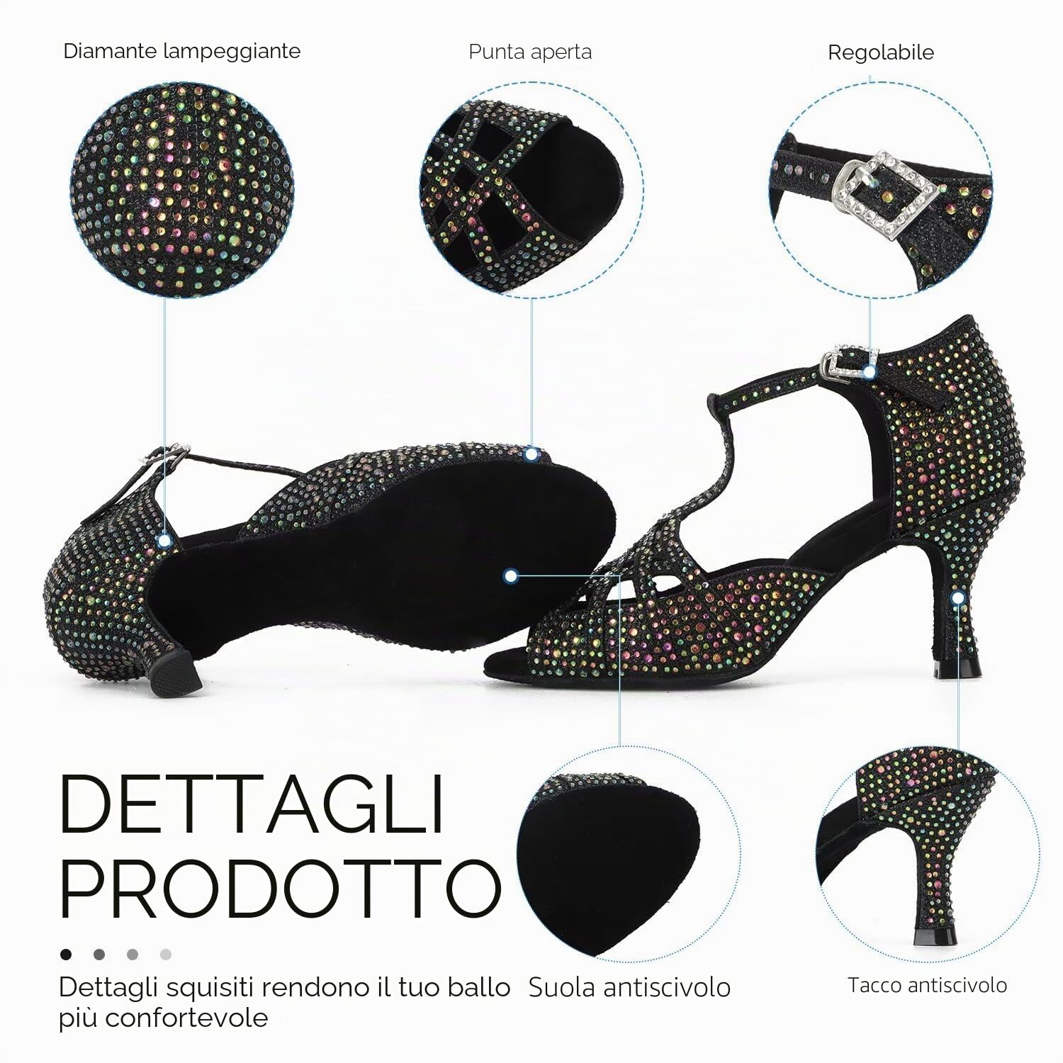 Donne Strass Scarpe da Ballo Sala da Ballo Latino Salsa Bachata Performance Danza Scarpe da Ballo