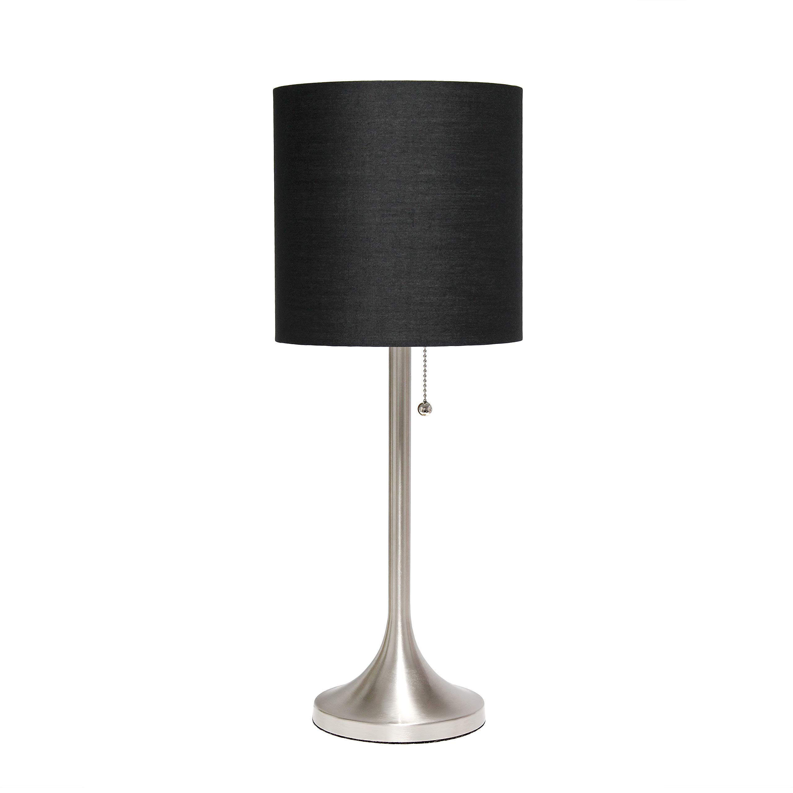 Simple Designs LT1076-BNB Tapered Fabric Drum Shade Table Lamp, Brushed Nickel/Black