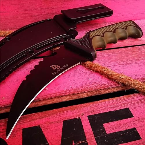 Miniatura 7 de Doom Blade Cuchillo de hoja fija tipo karambit con funda para campamento, caza, pesca y supervivencia (tipo 2)