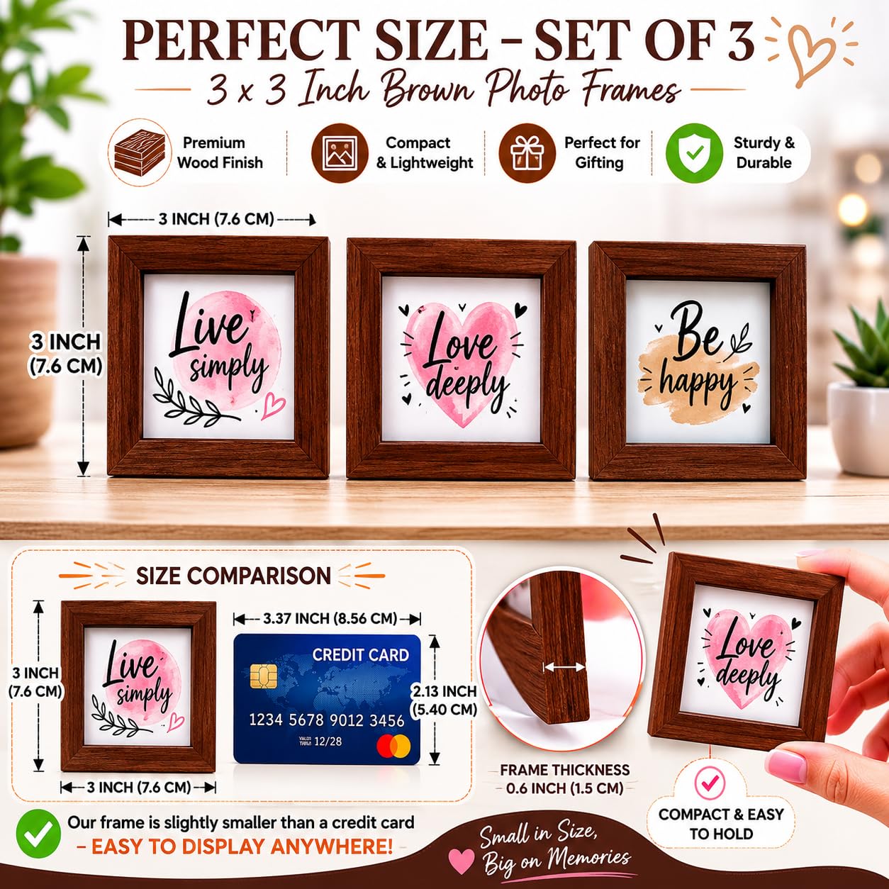 Square Photo Frames - Set of 3 Brown -4