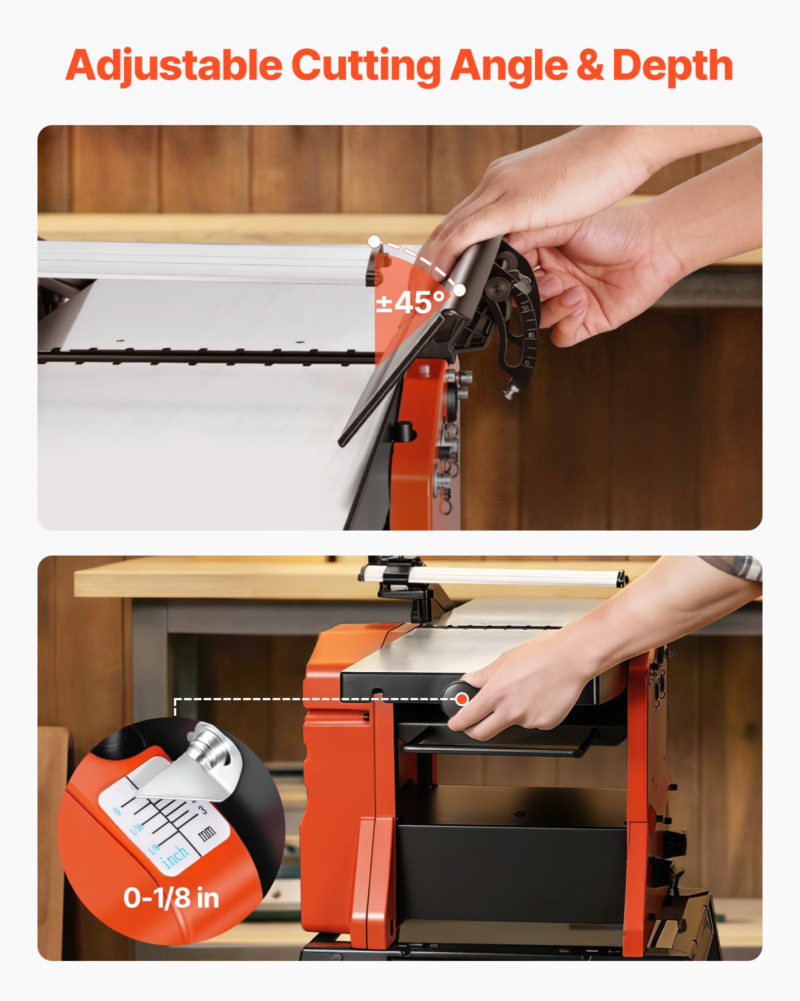 VEVOR Raboteuse Dégauchisseuse 2,4 hp Dégauchisseuse d'Établi 25,4x92,5 cm pour Bricolage Menuiserie, 8000 tr/min, avec Support, Tête de Coupe Droite à 2 Lames, Profondeur de Coupe Réglable 0-3 mm