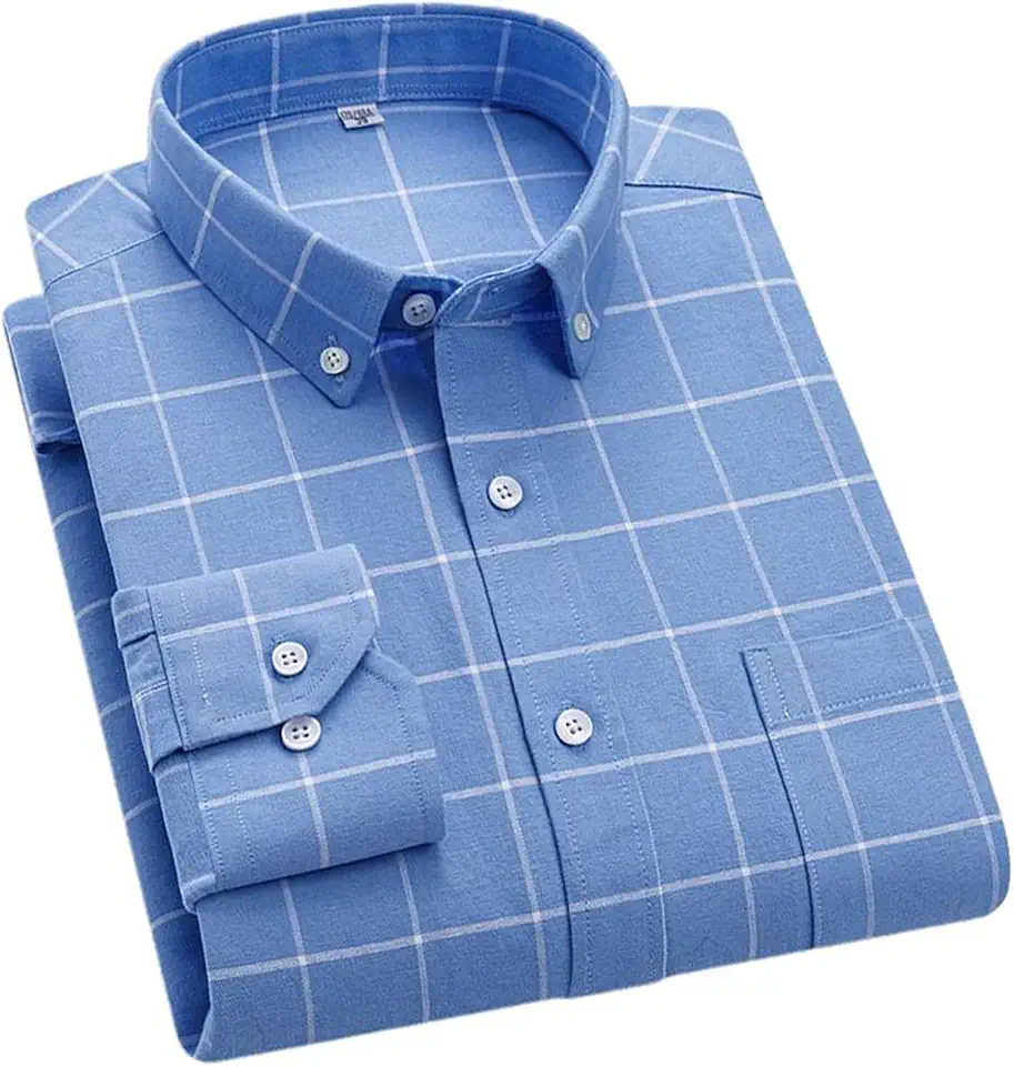 Cromoncent Mens Long Sleeve Oxford Button Down Shirts Casual Dress Shirt for Men,100% Cotton,Plaid/Stripes Shirts