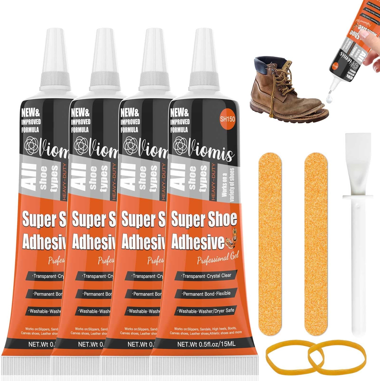 Shoe Repair Adhesive Kit - Waterproof Clear Super Strong Transparent Glue for Sneakers, Boots, Leather, Handbags, Soles, Heels (15ml 4Pack)