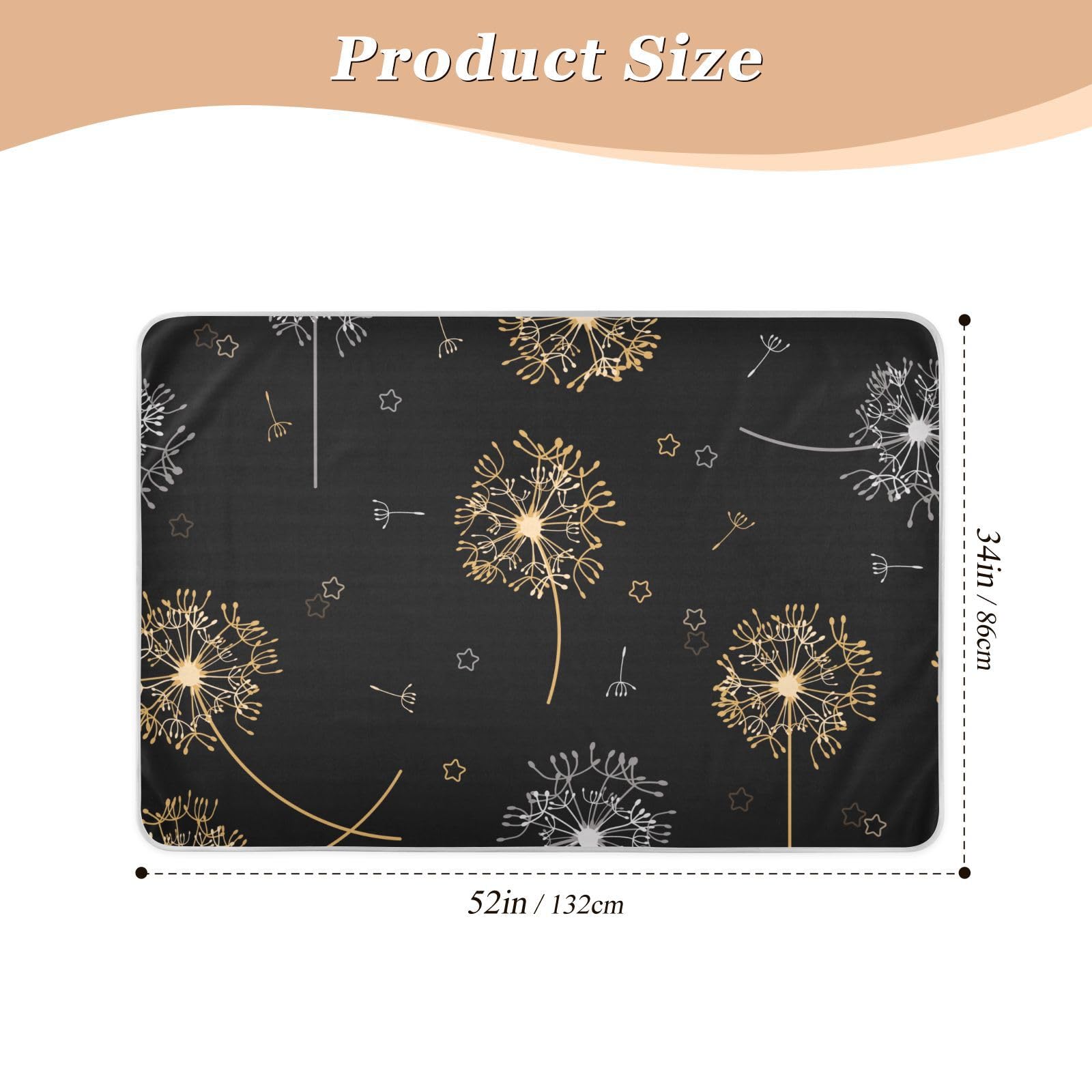 Dandelion on A Black Background Washable Bed Pads 34