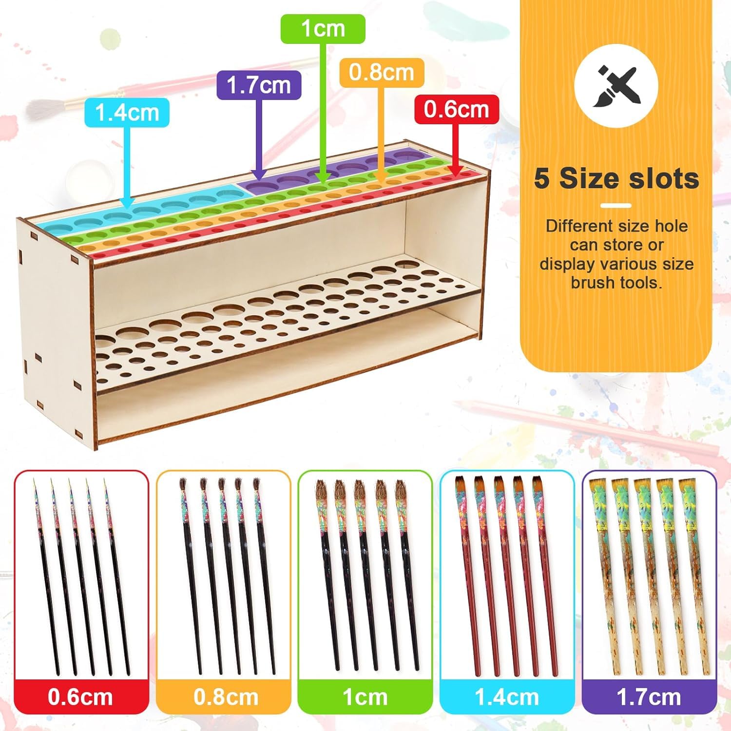 Support De Pinceaux En Bois Détachable - Organisateur 67 Emplacements Pour Bureau D'Artiste