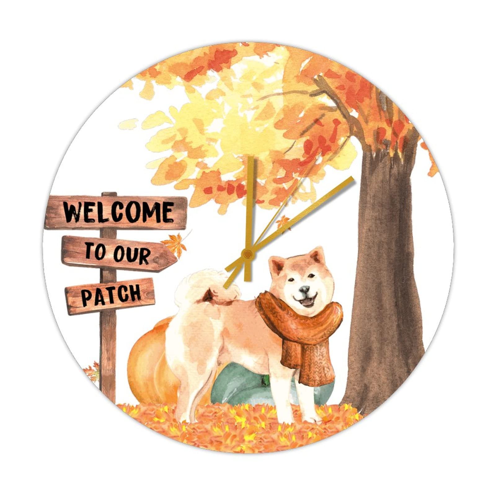 Horloge murale Shiba Inu en bois de 38 cm pour chambre d'enfant