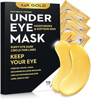 Bukamkom 24K Gold Under Eye Patches, 10 Pairs for Dark Circles, Puffy Eyes & Wrinkles, Anti-Aging Collagen Eye Masks for Men & Women