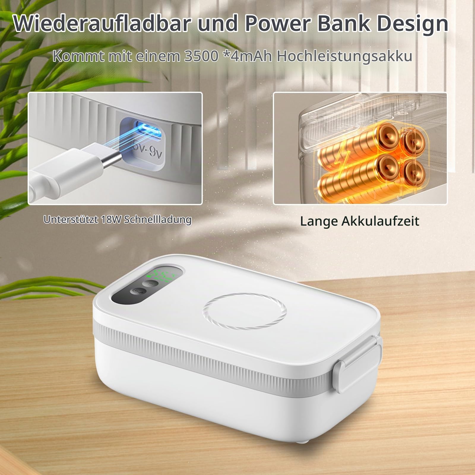 Elektrische Lunchbox, Thermo Lunchbox für Essen Heiß 80W Heated Lunch Box mit Akku Lunch Box Erwachsene mit Anzeige Temperatur Edelstahl Schale Warmhaltebox für Arbeit Reisen