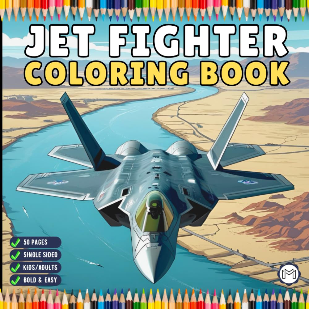 Military Jet Fighter Plane Coloring Book for Kids Adults Boys Girls 50 Pages Single Sided Plane Coloring Book Fighter Jet Airplane Coloring Book Gift ... Day Gift Aviation Aircraft Coloring Book