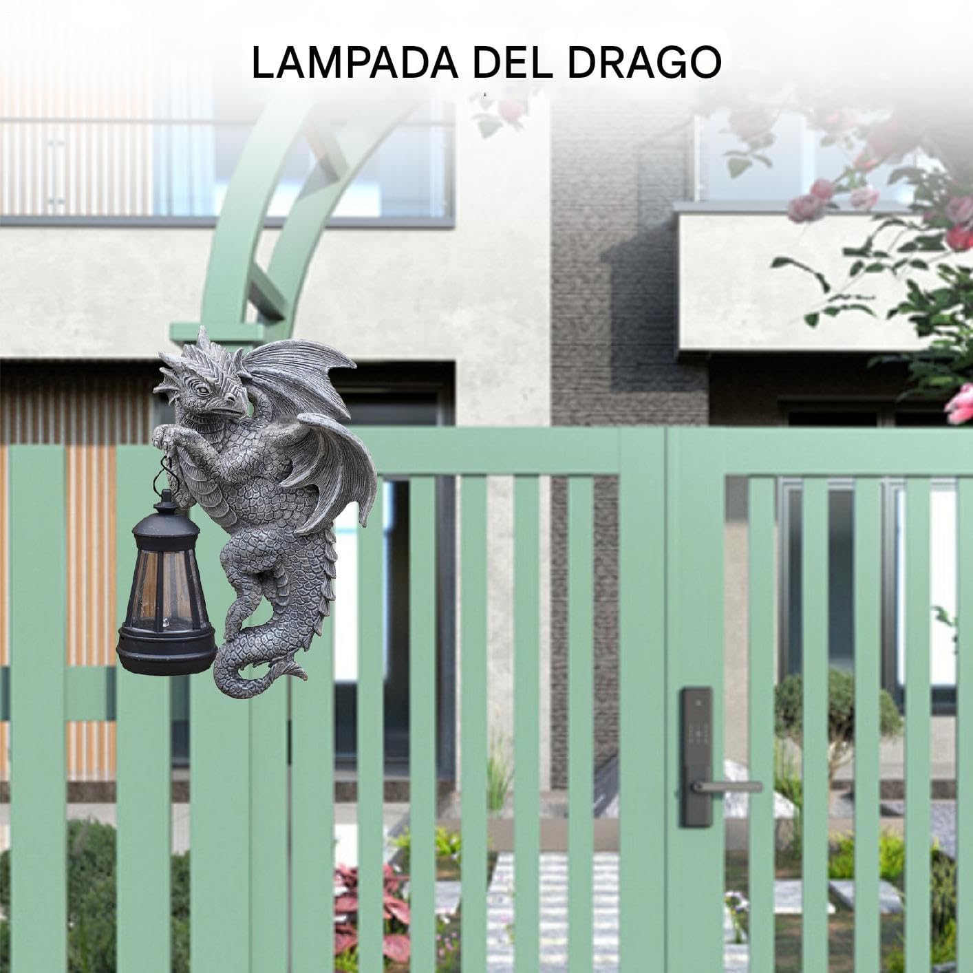 Figurina Del Drago Da Giardino - Statua Del Drago Solare | Scultura Di Draghi Unici Con Lanterna | Statue Esterne Resistenti Alle Intemperie Per Il Giardino Prato Da Patio Balcone | Regalo Di