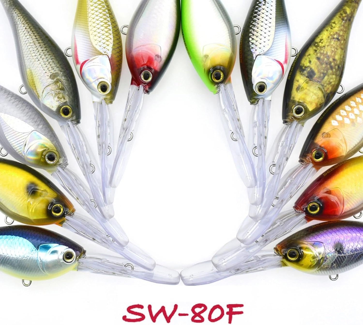 2PCS Fishing Lures Topwater Swim Bait Deep Diving Crankbait for Bass Fishing Freshwater and Saltwater Fishing Gear, 3 Inch, 0.88 Oz, SW-80F