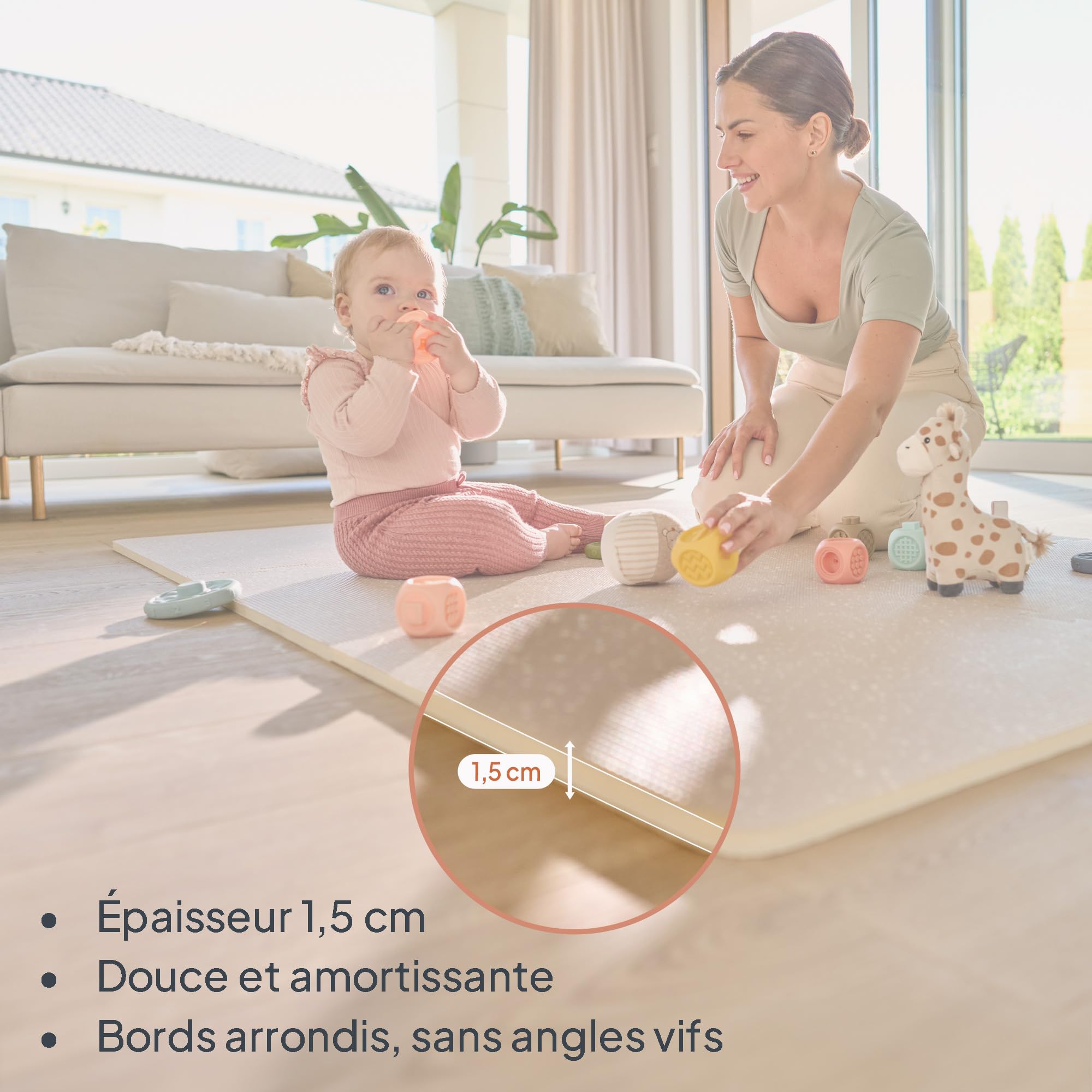 LIONELO YOKA Tapis de Jeu Puzzle 6 pièces pour bébés et Tout-Petits 173 × 116 x 1,5 cm, Double Face, Non Toxique et inodore, antidérapant, Facile à Nettoyer, Beige