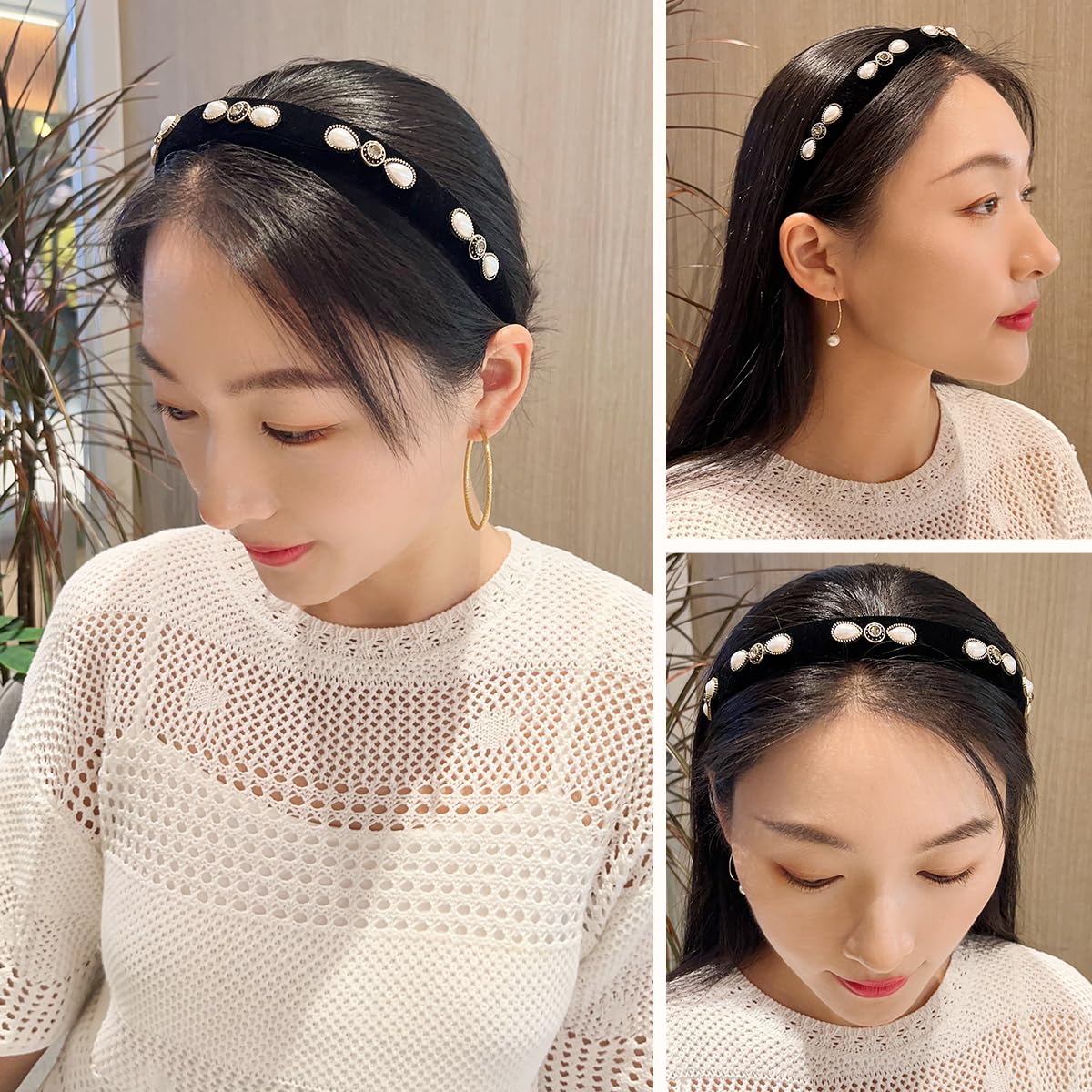 Amazon.com : YARN & INK Black Velvet Pearls Headbands for  display picture 1
