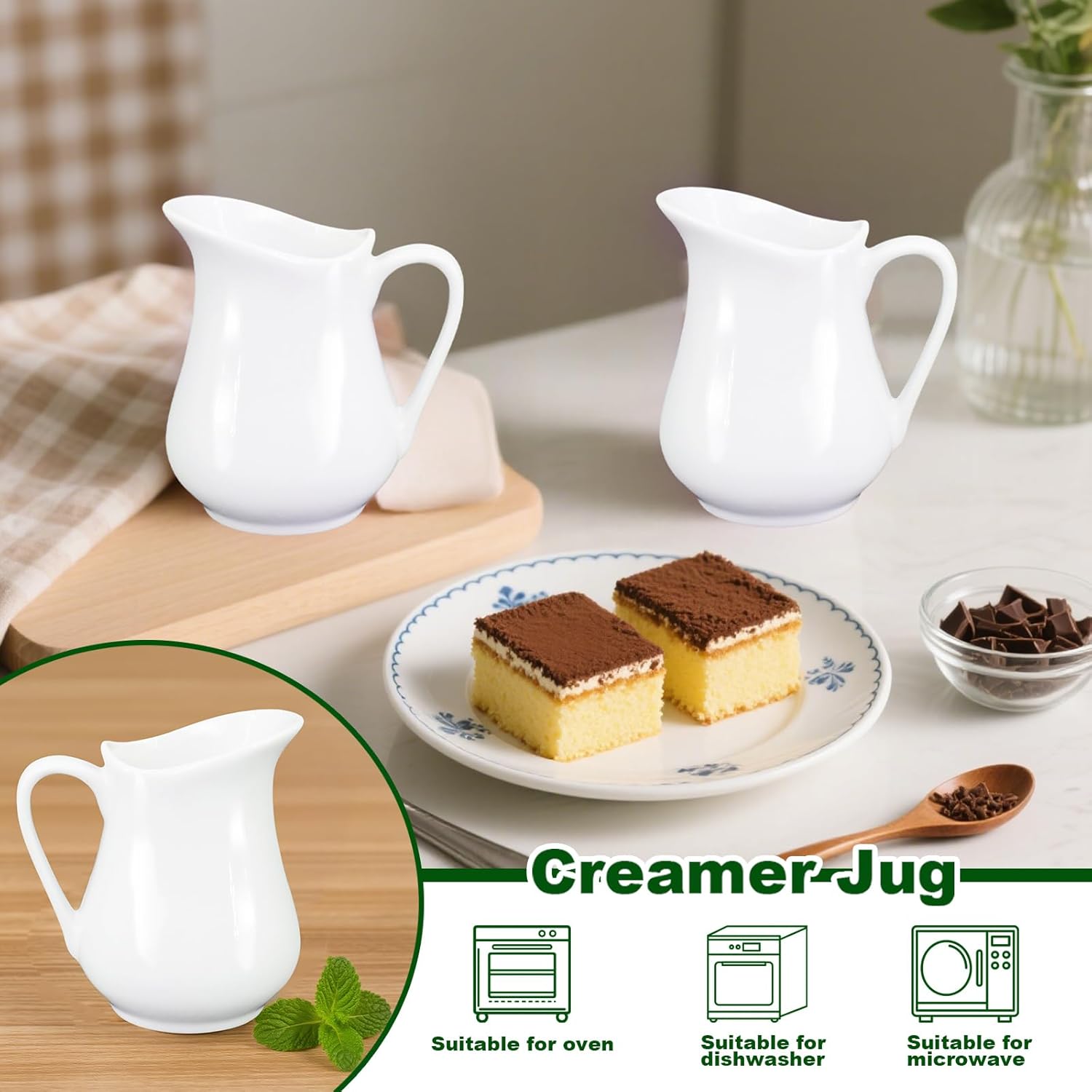 16 Pcs 4.5 oz Small Creamer Milk Pitcher with Handle Classic Porcelain Maple Syrup Container White Ceramic Dairy Dispenser for Microwave Coffee Salad Sauce