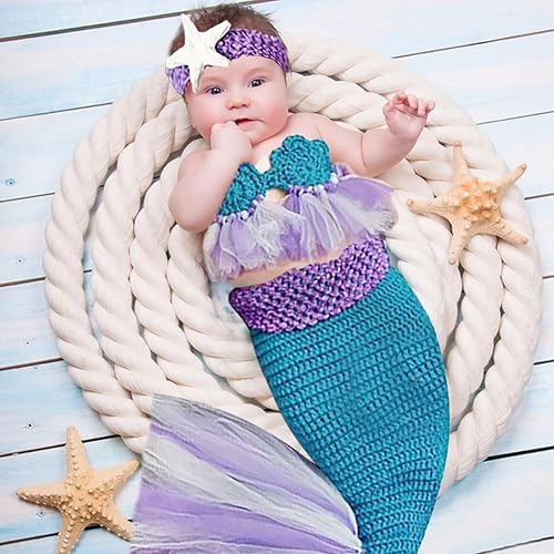 Miniatura 4 de Traje de bebé recién nacido, de ganchillo, accesorios de fotografía, brasier de sirena, trajes de cola para bebé, traje de fotos, ropa de ganchillo