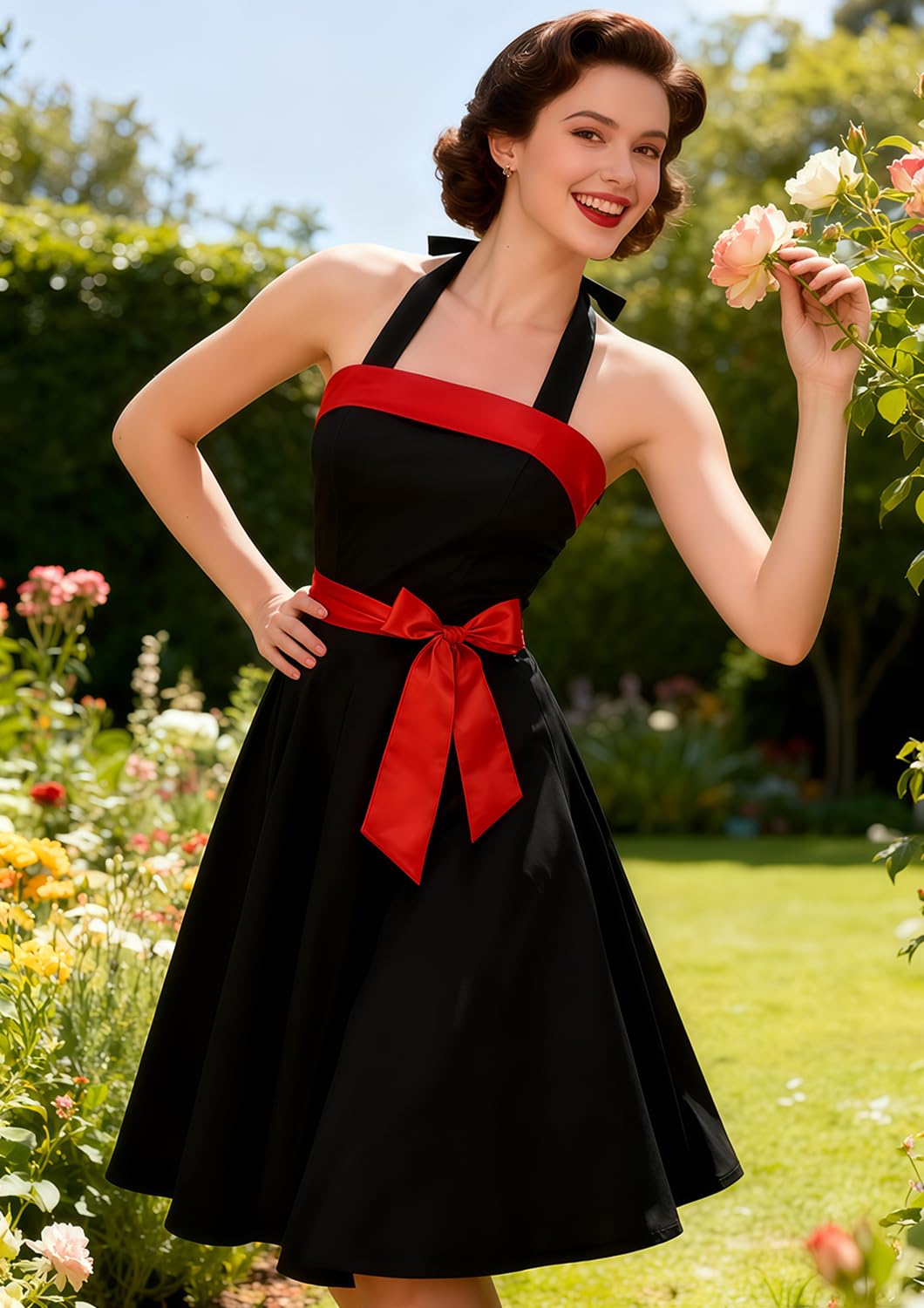 Sexy Robe Rétro Vintage Femme Année 40 50 60 Robe de Cocktail Rockabilly Décolleté