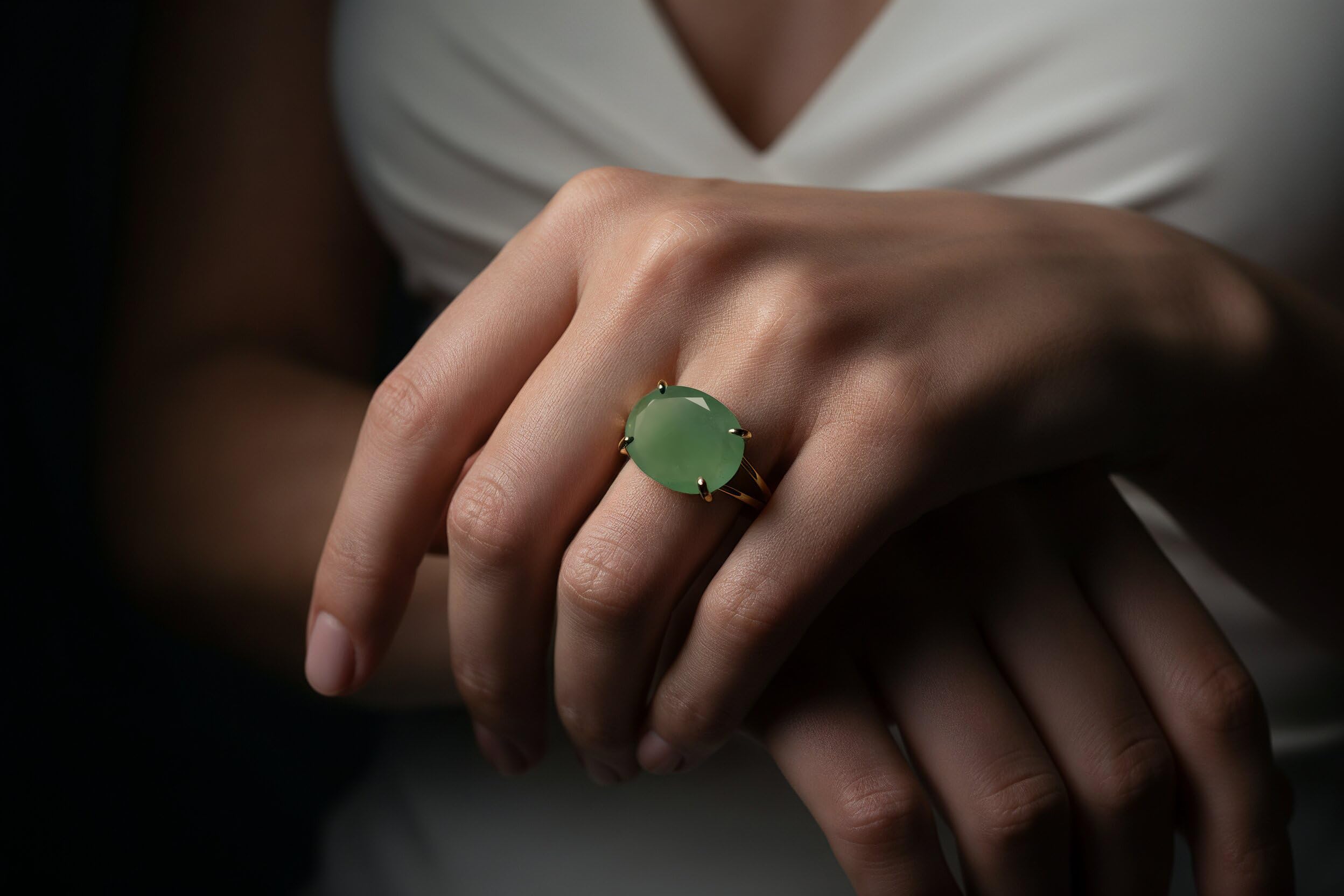 Ovale Verde Avventurina Oro 14k Anello - Dichiarazione Gioielli Pietra Preziosa - Gioielli Moda e Regalo Artigianali - Scegliete la Vostra Misura Anello - Personalizzabile con Incisione