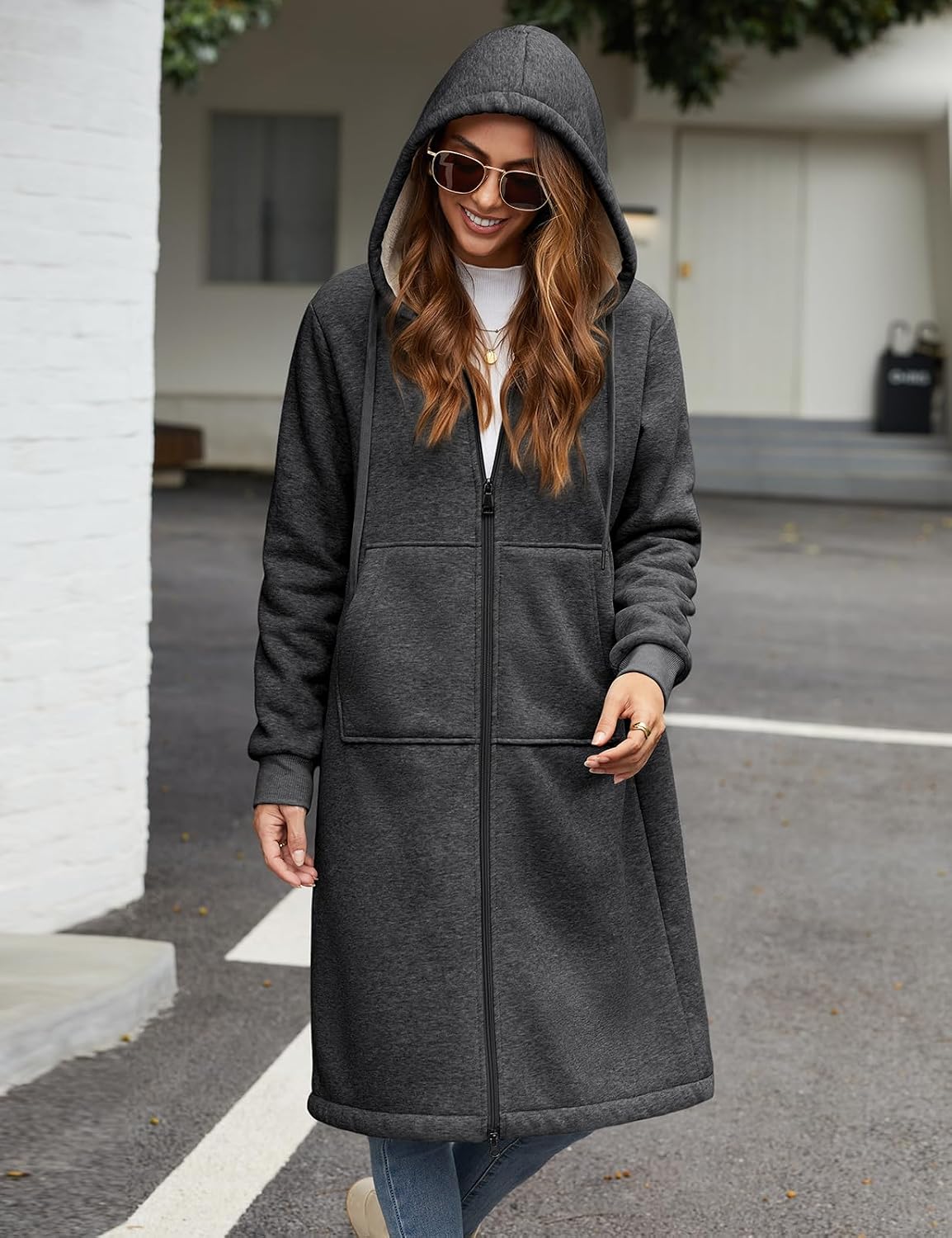Yusongirl Womens Fleece Lined Long Hoodies Warm Fall Jackets With Pockets