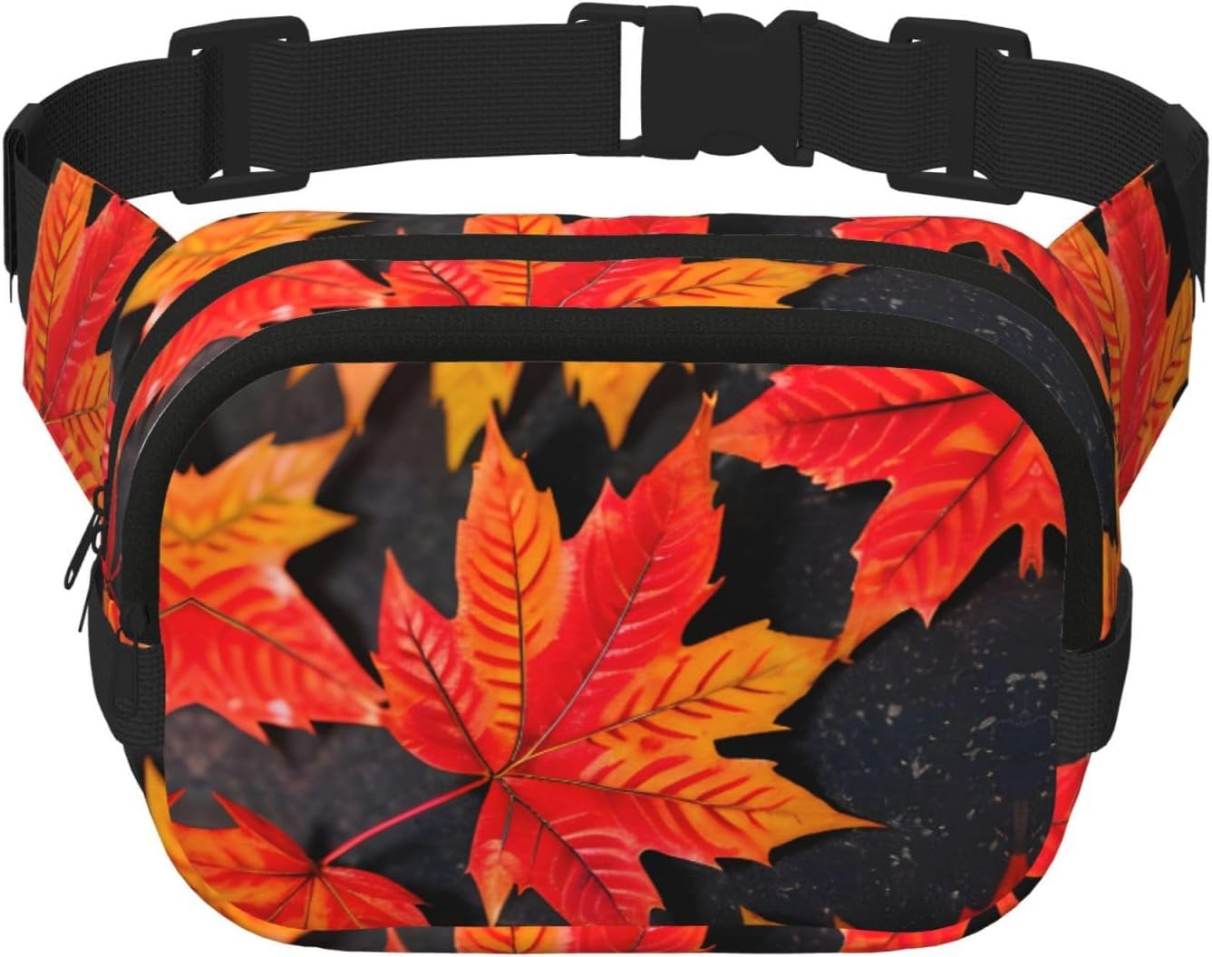 Fall Red Leaves print Large Fanny Packs for Women Cute Cross Body Waist Bag Fashionable Fanny Pack