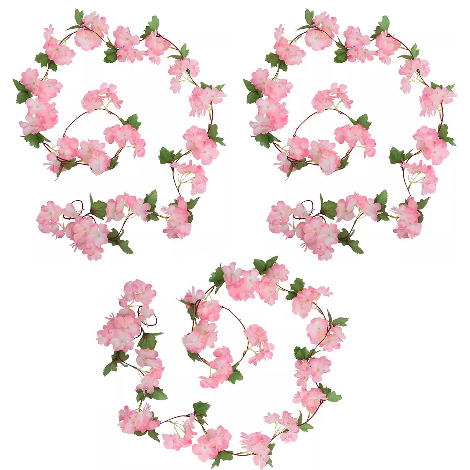 Nievajio Pack of 3 Artificial Cherry Blossom Garland Flower Vine Flower Garland Wedding Decoration Artificial Flowers Garland Pink Party Wedding Decoration Artificial Cherry Blossom Decoration
