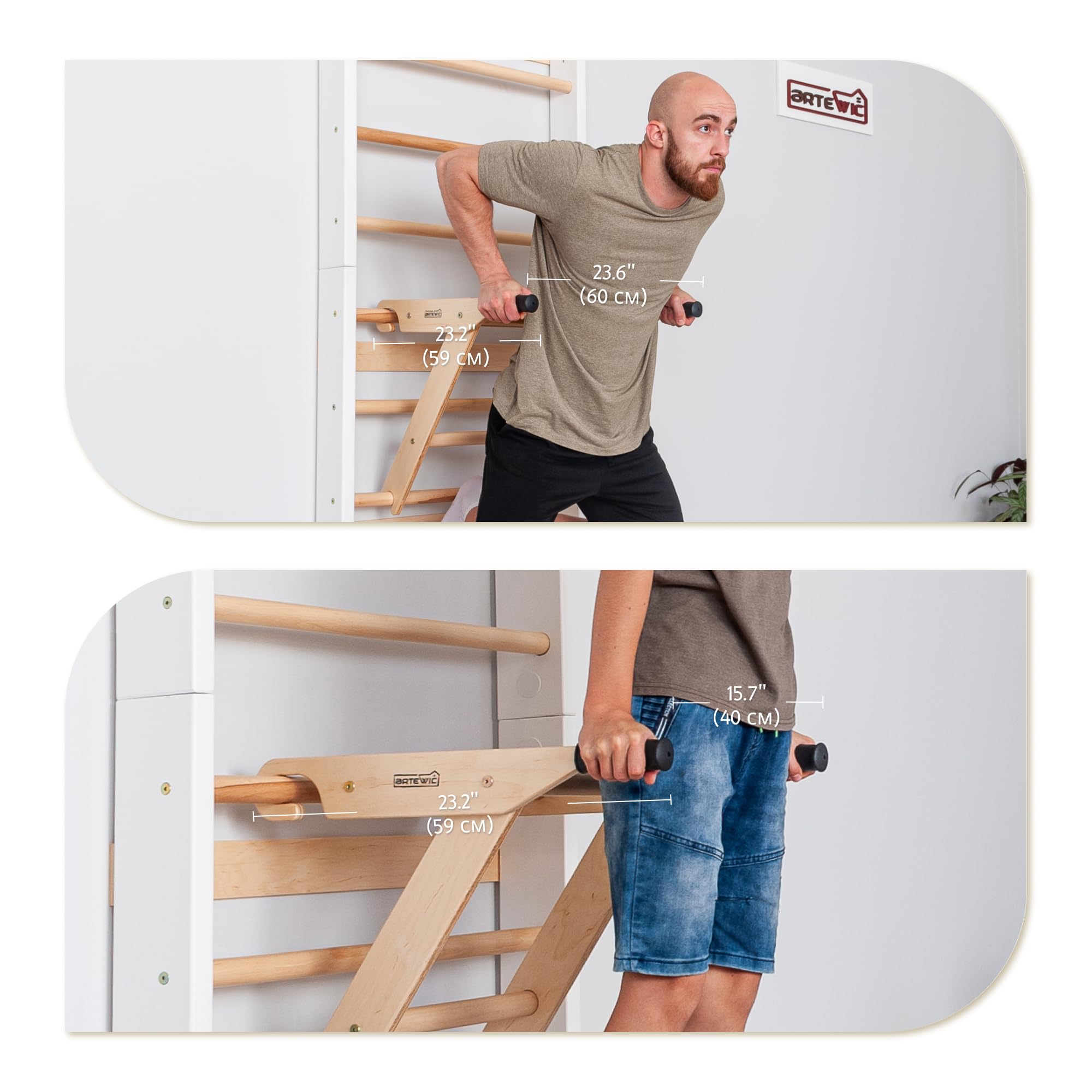 Parete a pioli in legno con barra per trazioni e parallele (pieghevole) - Struttura per arrampicata interna per bambini e adulti - Parete da ginnastica fino a 150 kg, scala da parete per
