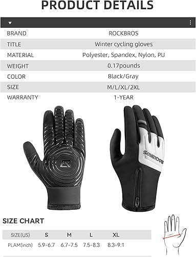 Miniatura 2 de ROCKBROS Guantes de ciclismo de invierno para hombre, guantes térmicos para correr para clima frío, guantes de esquí de invierno, guantes de nieve,