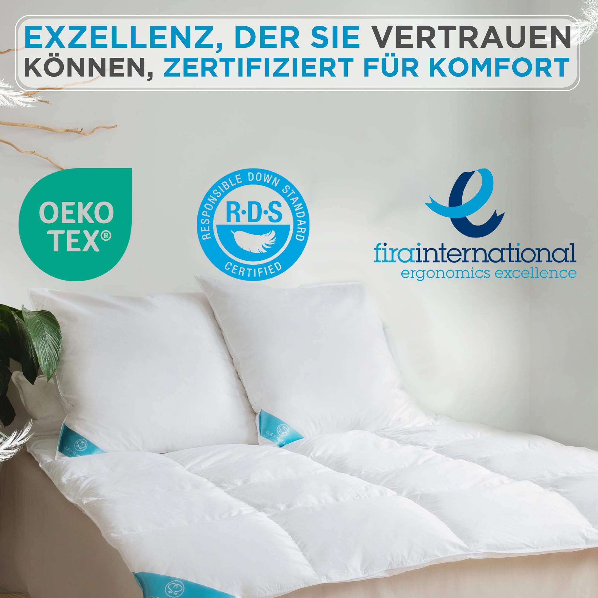 50% Daunen 50% Federkissen 80x80cm - Daunenkissen 80x80 Ultra Komfort, Ideale Mischung aus Daunen und Federn, Bezug aus 100% Reiner Baumwolle, Öko-Tex Zertifiziert- 1500 gr
