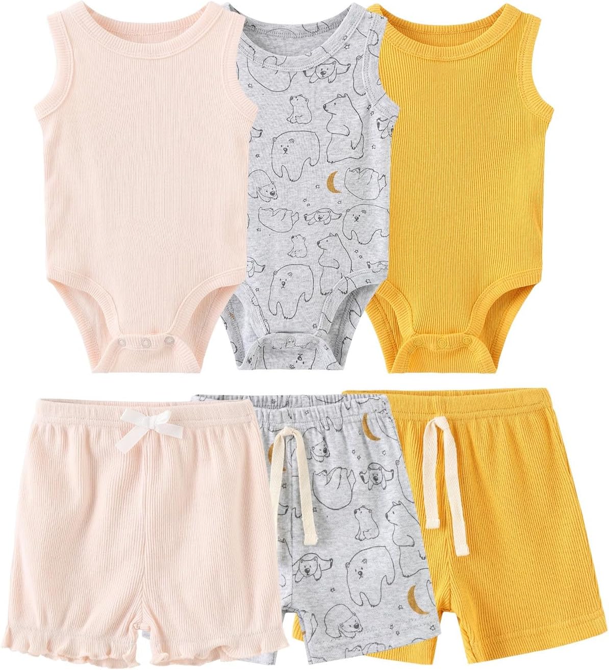 Kiddiezoom Baby Layette Set 6-Piece Unisex Bodysuits Pants Set Toddler Boy Girl Gift Sets