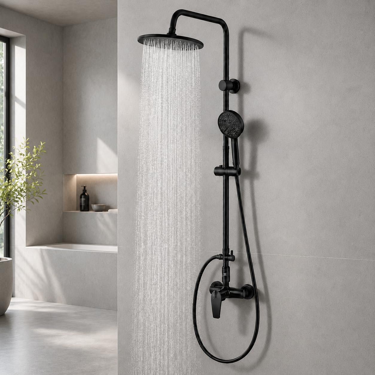 HOMELODY Duschsystem mit Armatur Schwarz - Regendusche mit Armatur LED Temperature Display, 25 cm Rund Regendusche, 3 Strahlarten Duschkopf,Duscharmatur Komplettset, Duschset