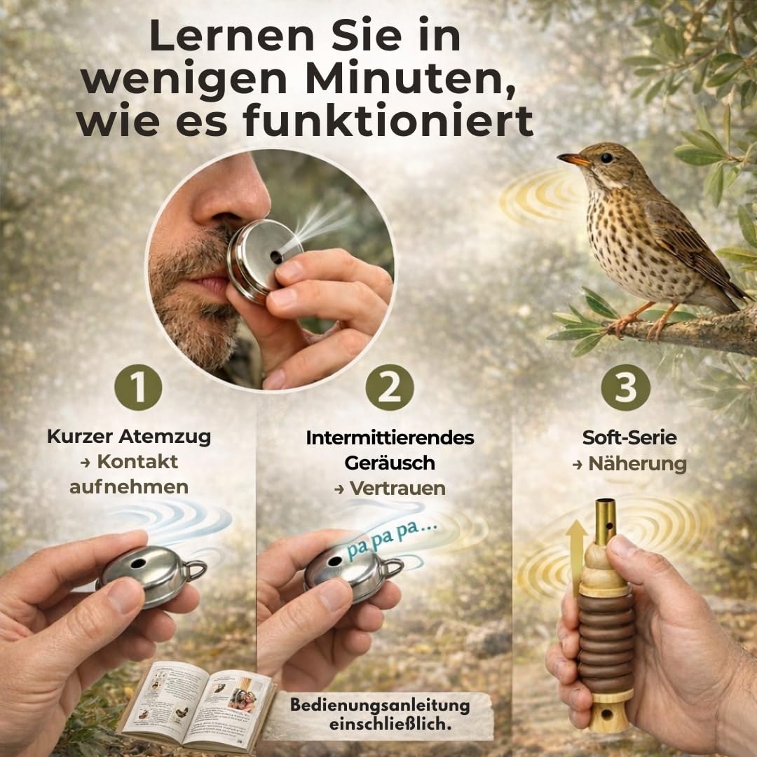Drossel Lockpfeife Manuelle Vogelstimmen Pfeife mit 2 Pfeifen zur Nachahmung natürlicher Drosselgesänge | Singdrossel Vogelpfeife mit Umhängeband und Anleitung.