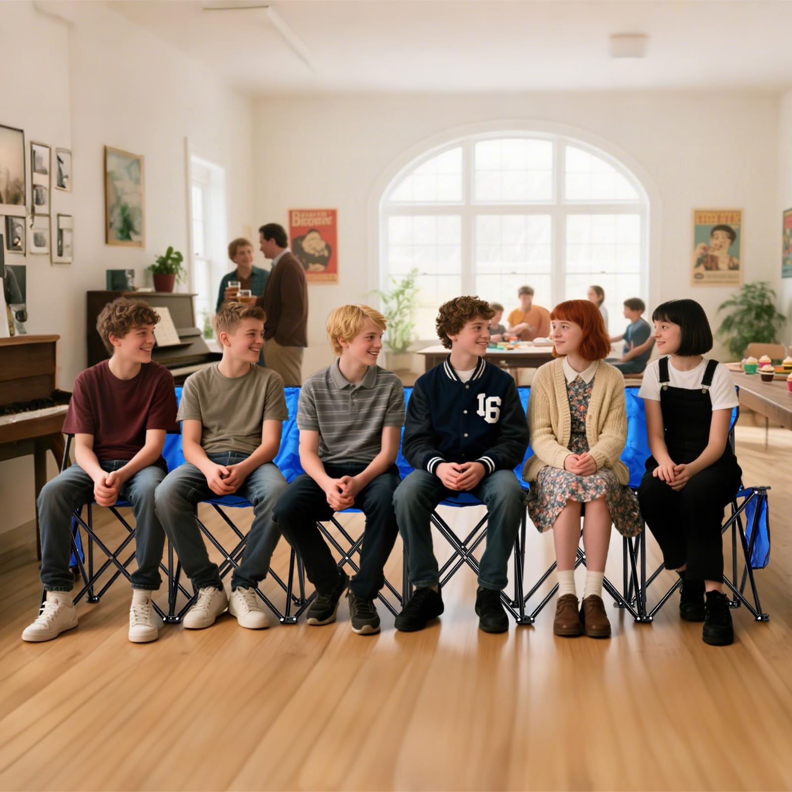 VEVOR tragbare Mannschaftsbank Sitzbank Campingbank (4 Personen) mit Seitentaschen & Tragetasche, Klappbank mit Rückenlehne, Seitenbank Seitensitzbank für Fußball Baseball Outdoor Blau